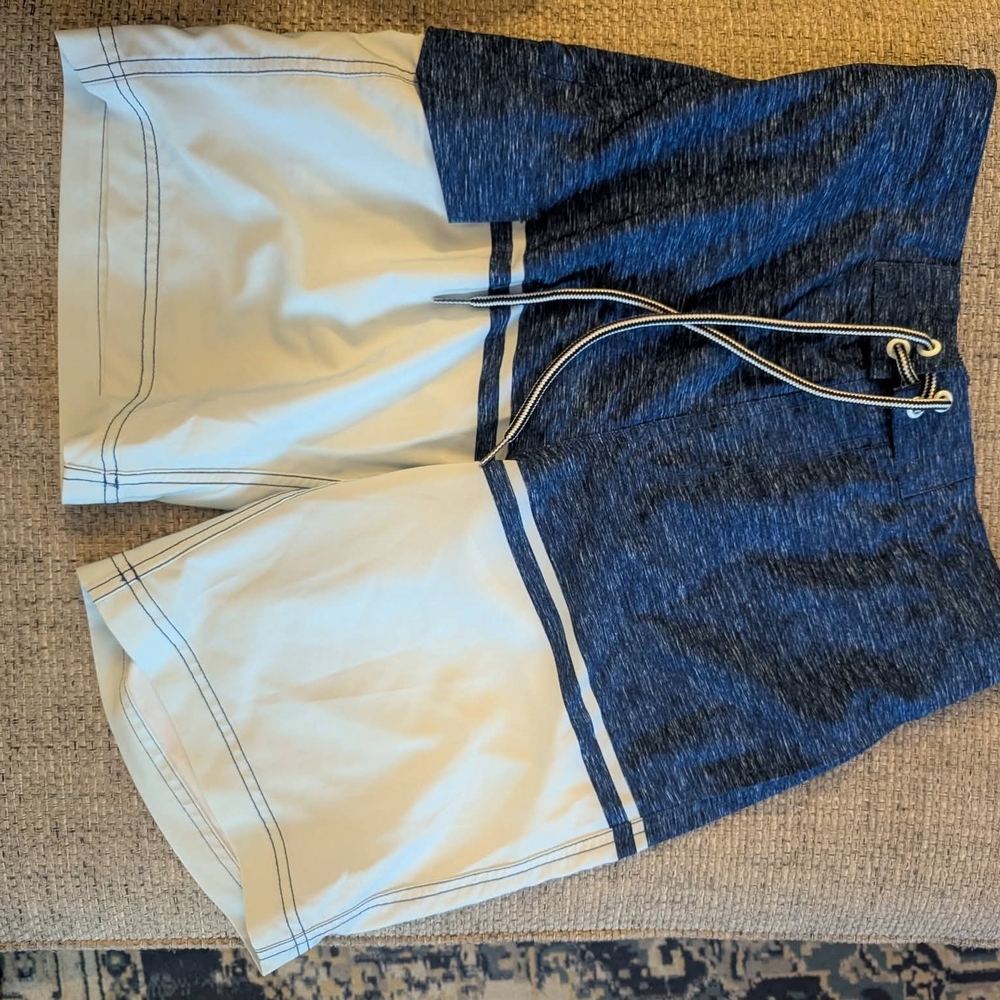 George White and Blue Swim Shorts